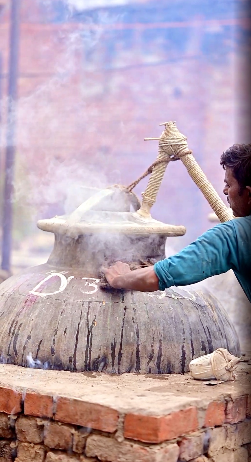 Sealed deg vessel in a traditional Kannauj attar distillation setup